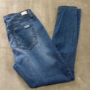 Seve7 Pearl Embellished Mid Rise Skinny Blue Jeans